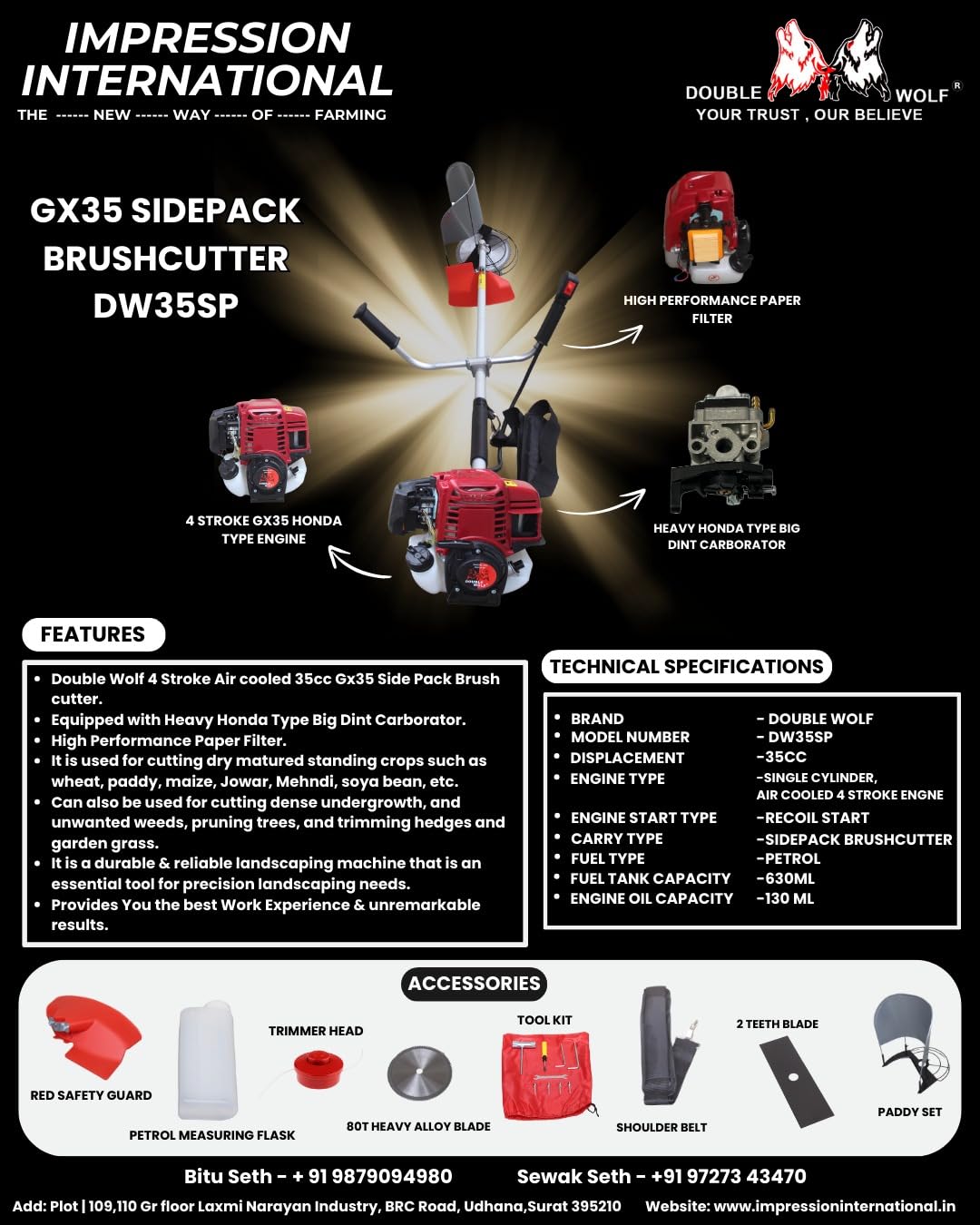 Brush Cutter 35cc 4 Stroke Side Pack Crop Cutter Brush Petrol Engine