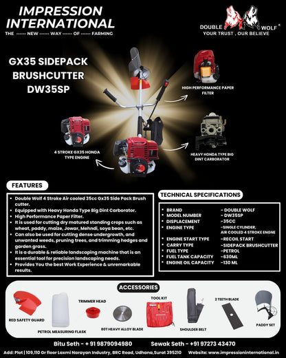 Brush Cutter 35cc 4 Stroke Side Pack Crop Cutter Brush Petrol Engine